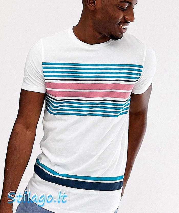 ASOS DESIGN - T-shirt avec empiècements rayés et ourlet arrondi - Blanc