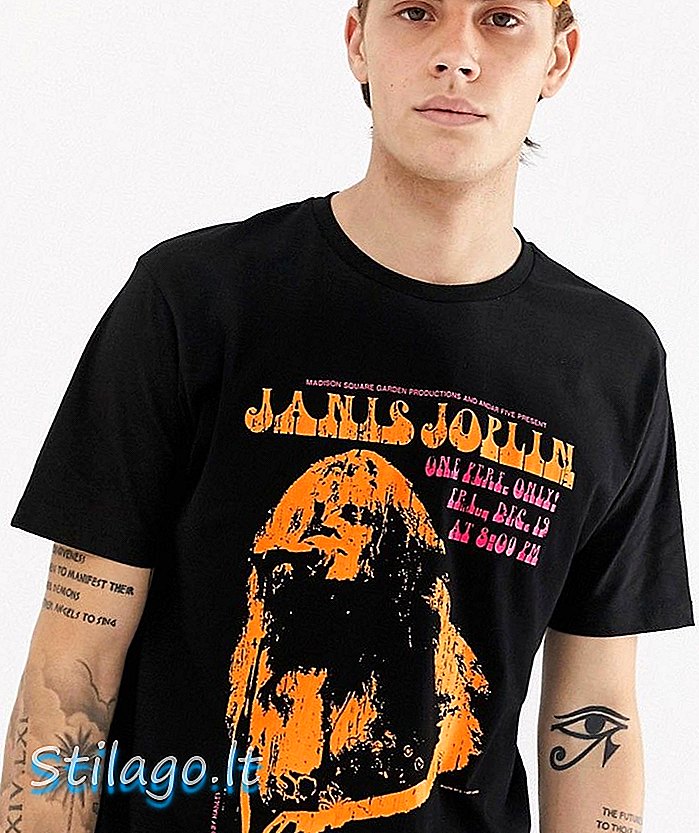 ASOS DESIGN Janis Joplin zrelaksowana koszulka z nadrukiem z przodu i tyłu w kolorze czarnym