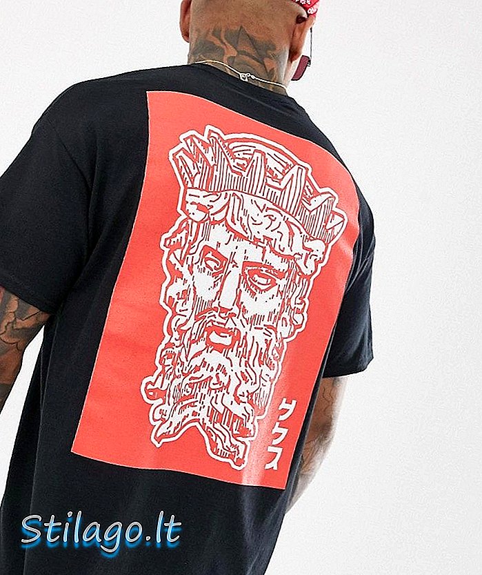 HNR LDN görög király hátulról nyomtatott póló túlméretezett-fekete