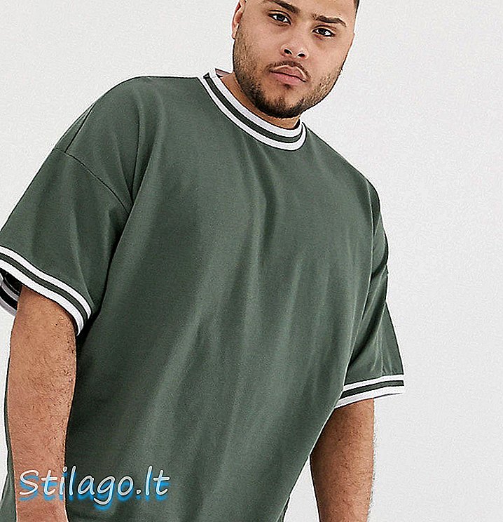 T-shirt ASOS DESIGN Plus organik bersaiz besar dengan warna kontras dalam warna khaki-Green