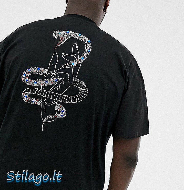 ASOS DESIGN Plus tričko s dlhými vlasmi s nadmernou veľkosťou a hadími korekciami z drahokamu v drese s vysokou hmotnosťou-čierna
