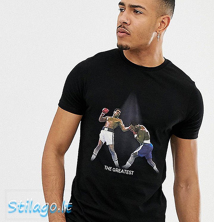 ASOS DESIGN Camiseta alta com estampa de Muhammad Ali - Preto