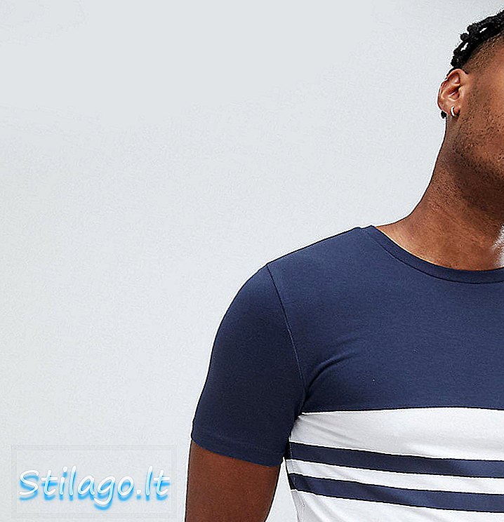 ASOS DESIGN Magas izmokhoz illő póló vastag csíkos-Navy-val