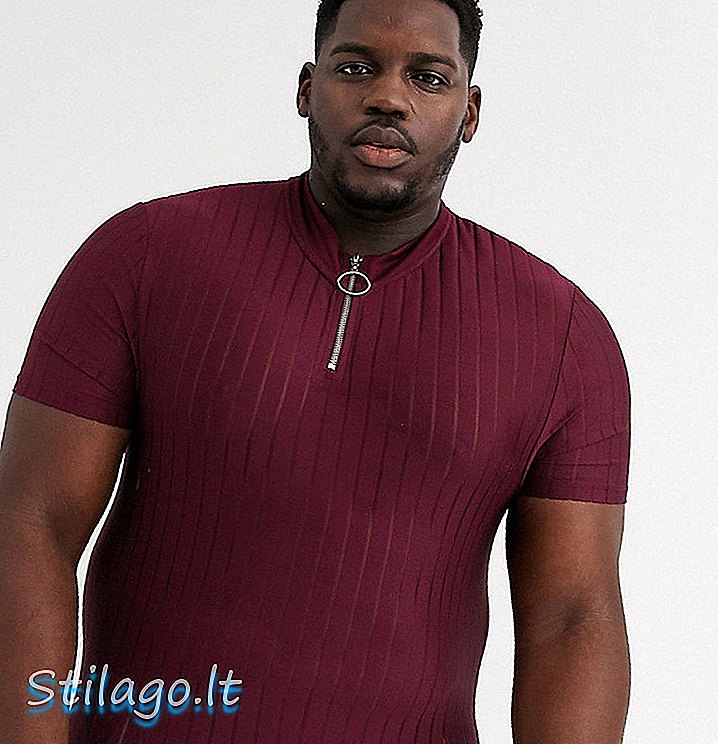 ASOS DESIGN Plus hubené tričko s želvovým zipem v burgundsko-červené barvě