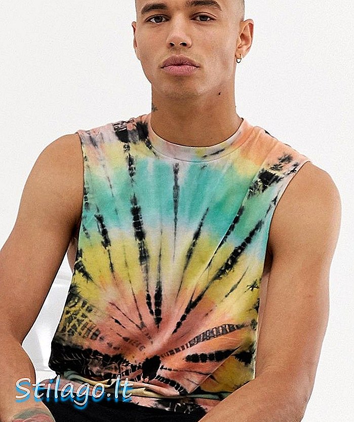 ASOS DESIGN afslappet langærmet ærmeløs t-shirt med ekstrem faldet armhul i spiralbind farvevask-Multi
