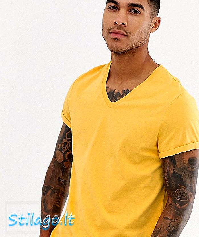 T-shirt ASOS DESIGN dengan leher v dan lengan gulung berwarna kuning