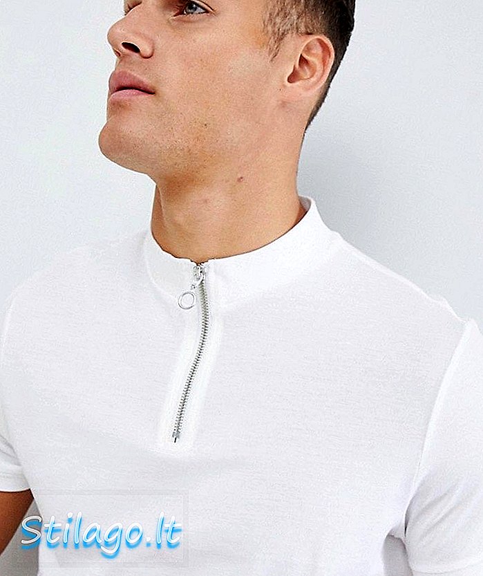 ASOS DESIGN t-skjorte med glidelås skilpaddehals i hvitt