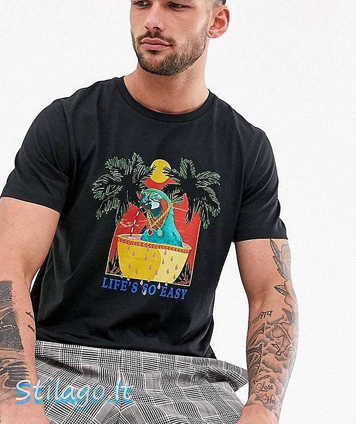 Jack & Jones Originals póló újszerű papagáj grafikával-fekete