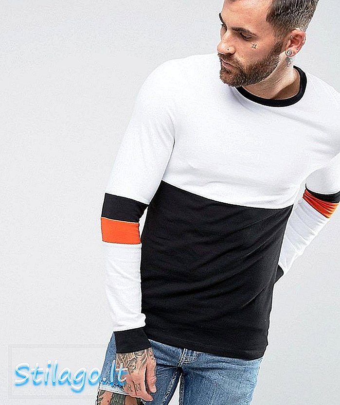 Camiseta de manga larga muscular de ASOS con detalle de estiramiento y manga cortada y cosida-Blanco