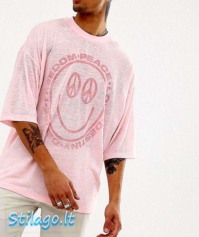 ASOS DESIGN overdimensioneret t-shirt i linned look med fred og ansigtsprint-Pink