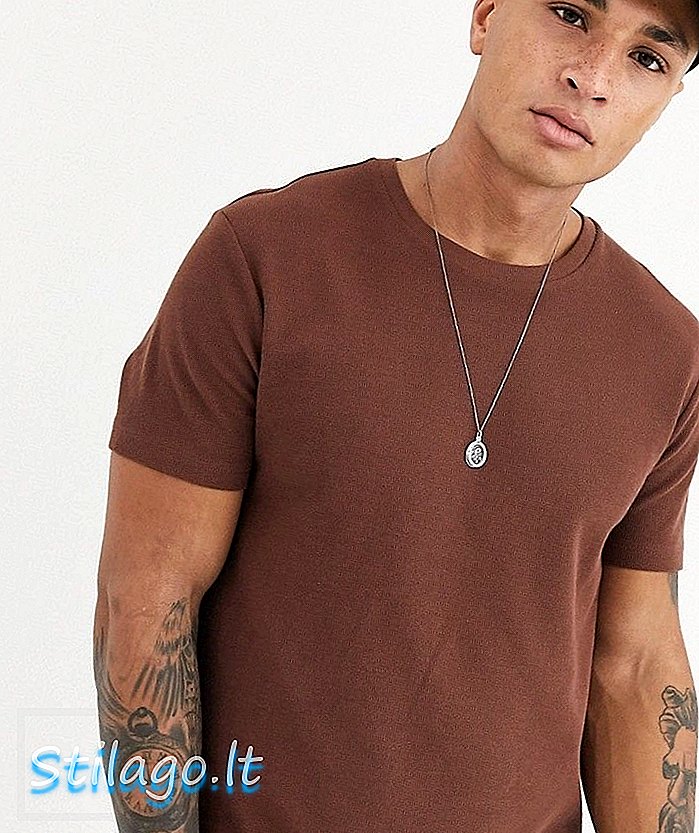 T-shirt waflowy Burton Menswear w kolorze brązowym