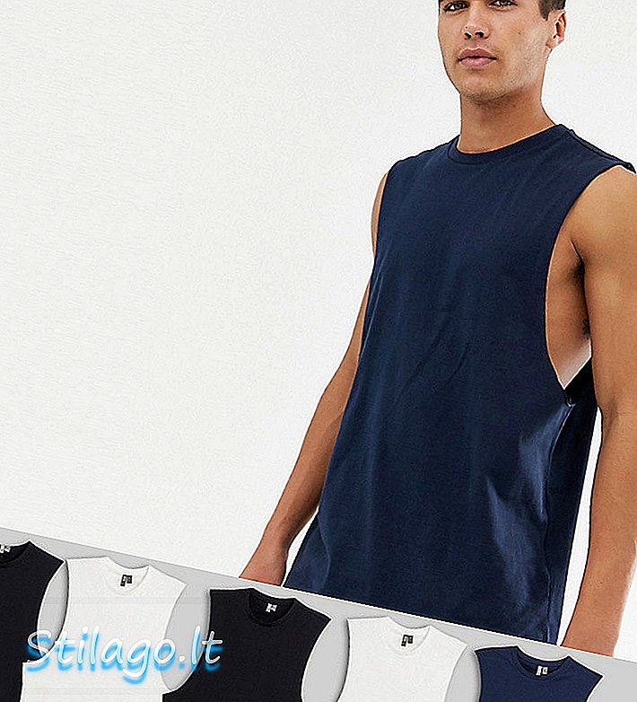 ASOS DESIGN 5 paket mürettebat boyun ve düşürülmüş armhole tasarrufu ile organik rahat kolsuz t-shirt-Multi