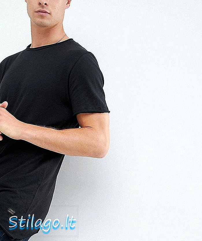 Produkt Longline T-Shirt z surowym ASYMMETRIC Hem-Black