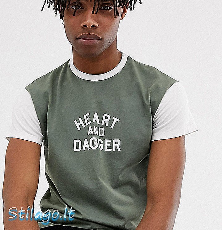 Kaos slim Heart & Dagger di khaki-Green