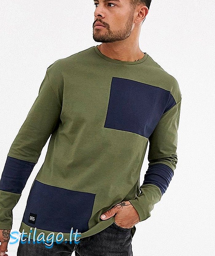 Native Youth top s dlhým rukávom v khaki s abstraktným farebným blokovaním v námornícko-zelenej farbe