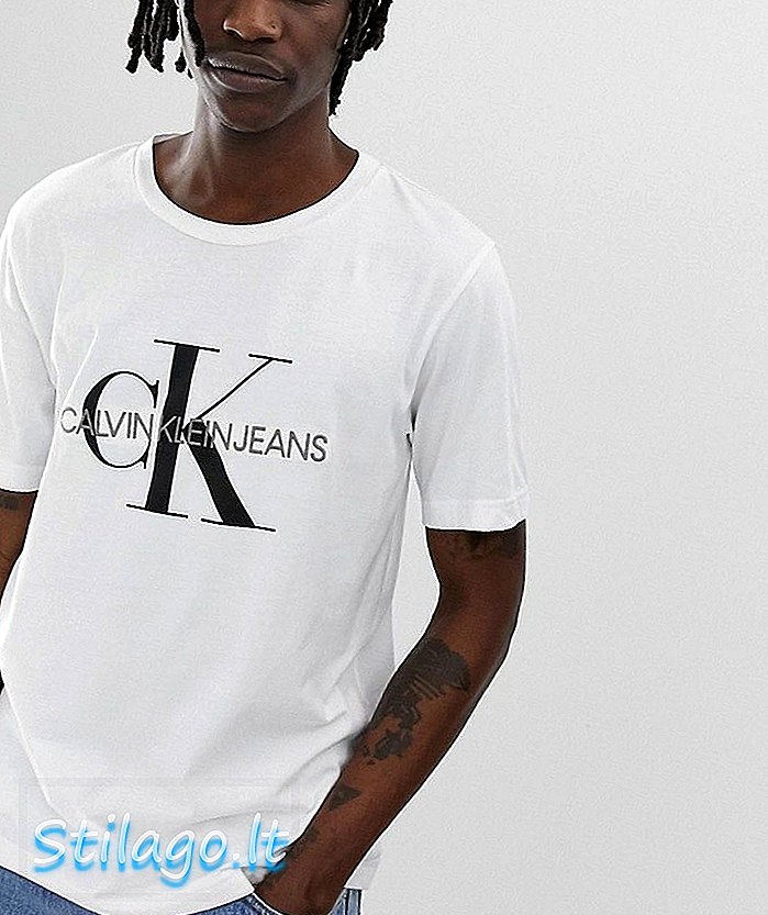 Calvin Klein Jeans Icons monogram broderad trycklogotyp t-shirt i vitt