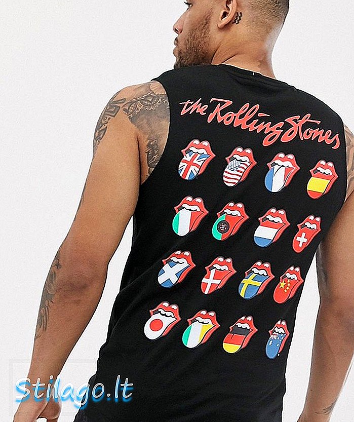 ASOS DESIGN Tričko bez rukávov Rolling Stones s hrudníkom a zadnou potlačou - čierne