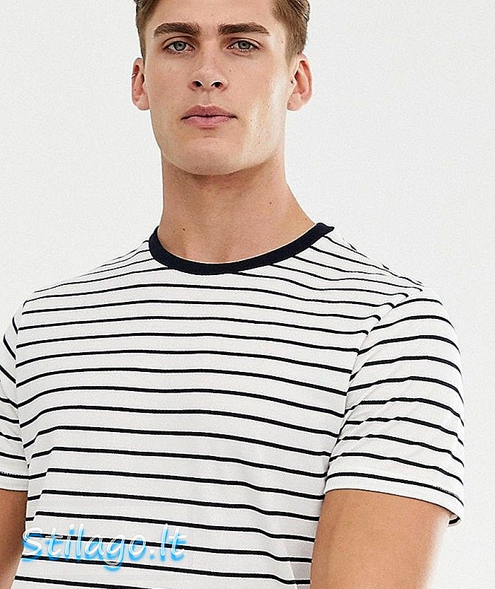 Burton Menswear pique gestreiftes T-Shirt in Weiß und Marine