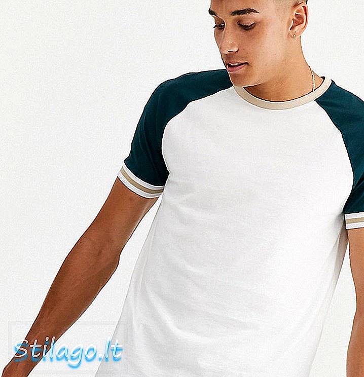 ASOS DESIGN Tall - T-shirt bio raglan décontracté avec finitions contrastées - Blanc-Vert