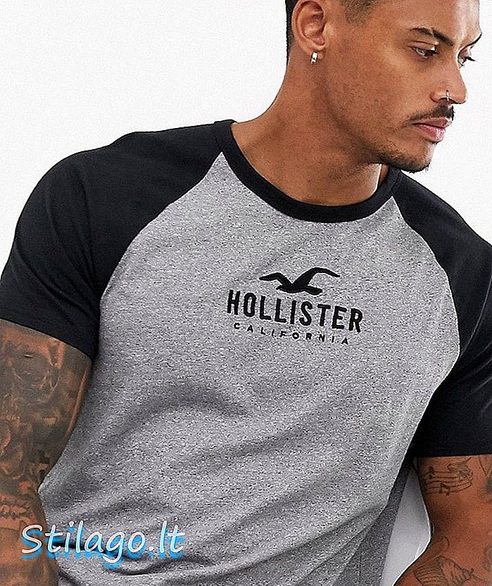 Hollister ikonik teknoloji logo raglan beyzbol t-shirt gri