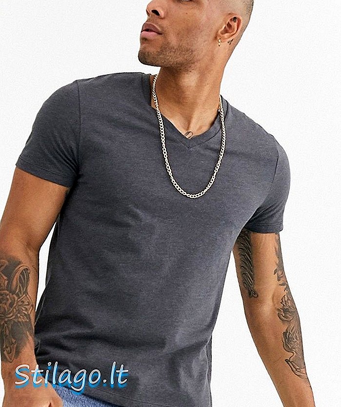 T-shirt ASOS DESIGN dengan leher v dalam arang marl-Grey
