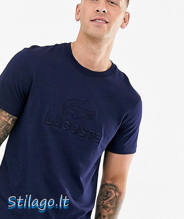 Lacoste T-shirt met groot tekstlogo in marineblauw