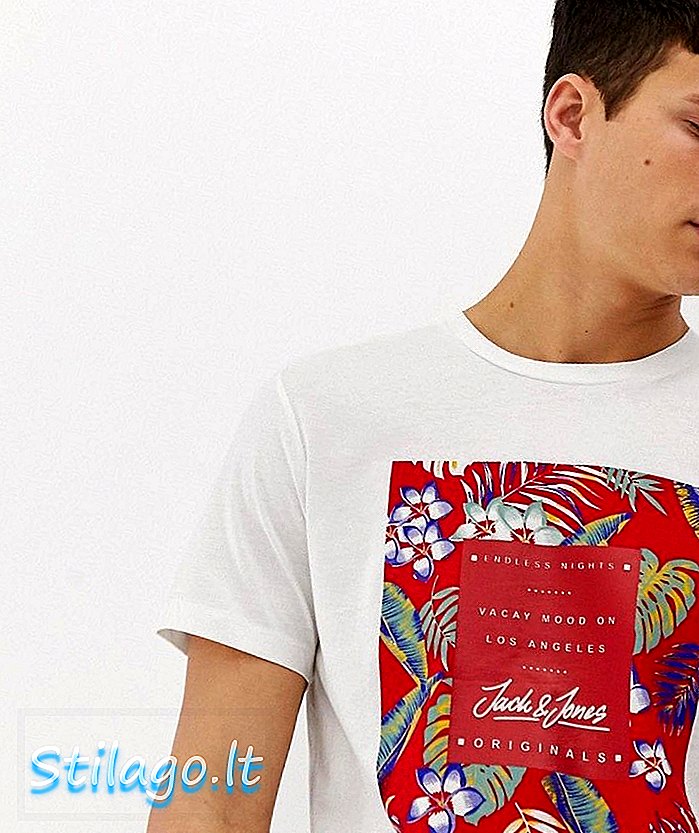 Jack & Jones Originals t-paita, kukkagrafiikkavalkoinen