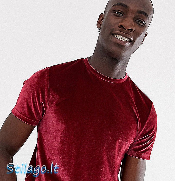 ASOS DESIGN T-shirt velour garis panjang tinggi di oxblood-Red