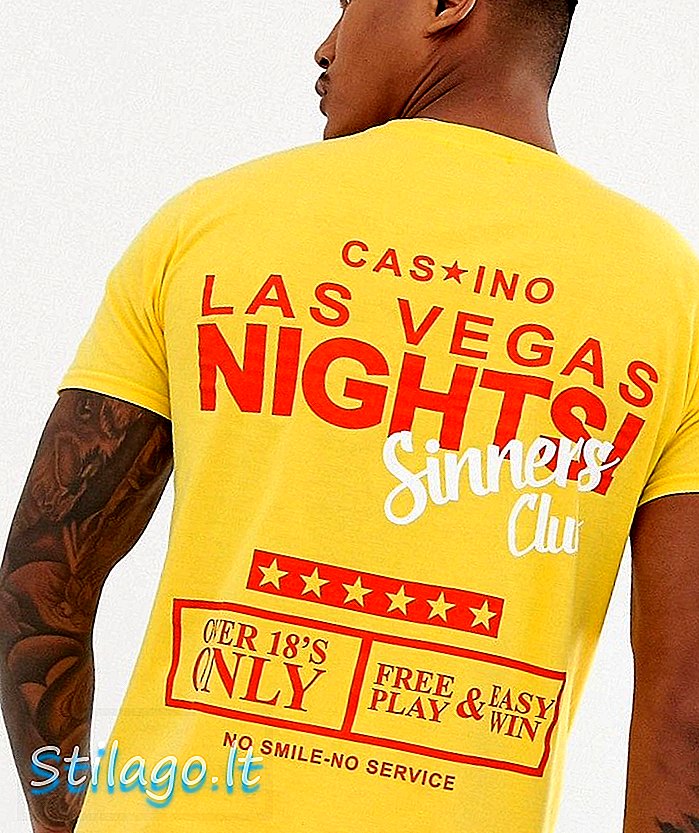 पीले रंग में लास वेगास बैक प्रिंट के साथ boohooman टी-शर्ट