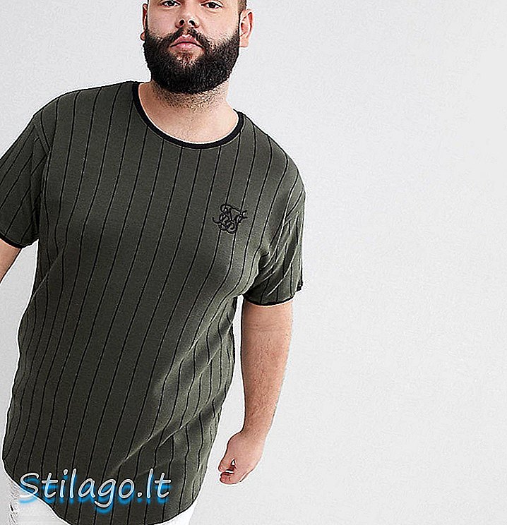 Kaos Otot SikSilk Dalam Khaki Stripe Eksklusif untuk ASOS-Green