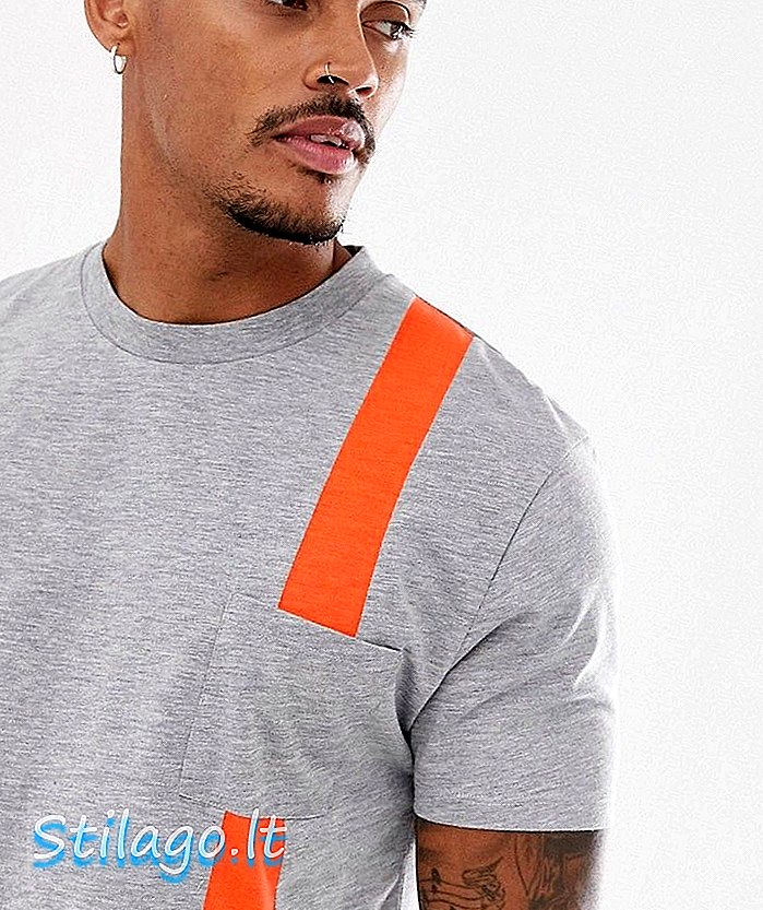 ASOS DESIGN entspanntes T-Shirt mit Tasche und Kontraststreifen in Grau
