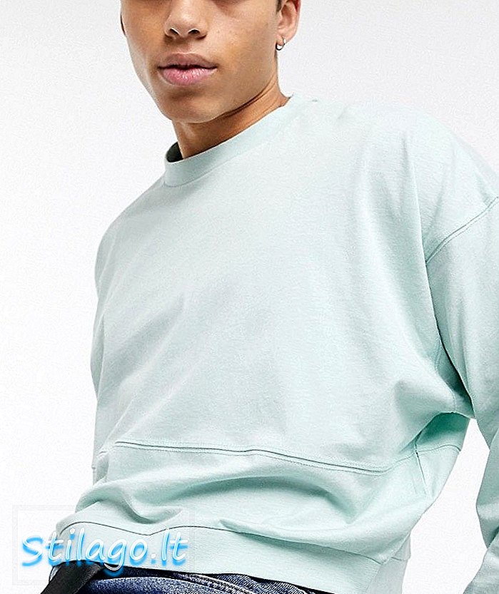 ASOS DESIGN - T-shirt oversize a maniche lunghe cropped con dettaglio cucitura in blu chiaro