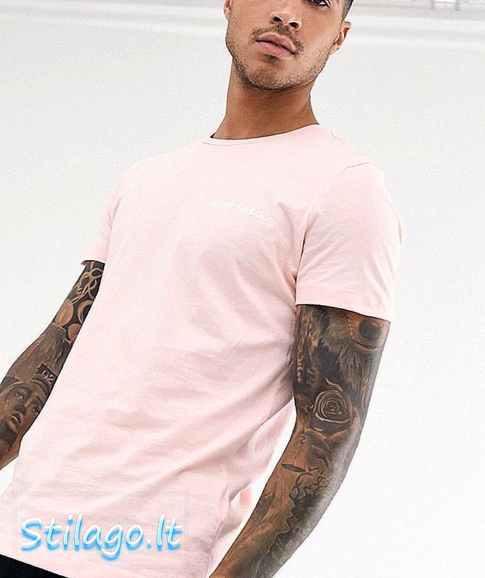 T-shirt slim con logo box istituzionale Calvin Klein-Rosa