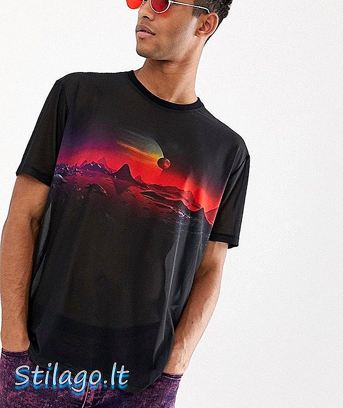 ASOS DESIGN - T-shirt rilassata in rete con scena di marte nera