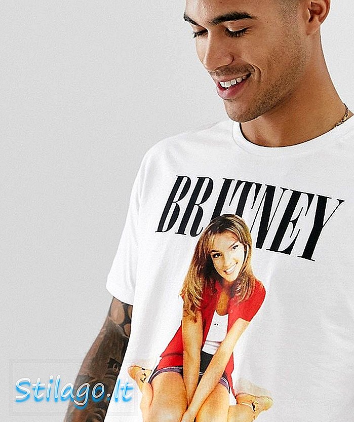 ASOS DESIGN Britney Spears χαλαρή μπλουζάκια με εκτύπωση-Λευκό
