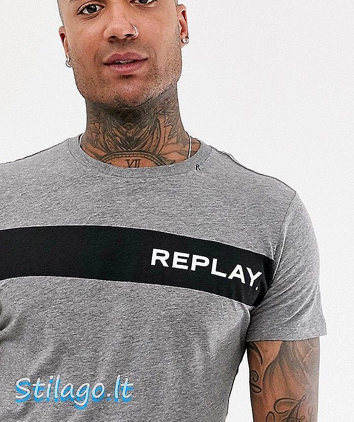 Pilki „Replay“ bloko krūtinės logotipo marškinėliai