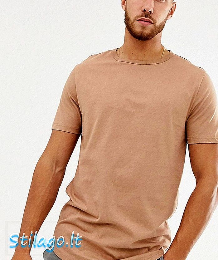 T-shirt con bordo curvo River Island marrone chiaro