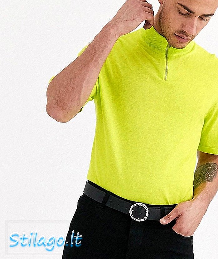 „ASOS DESIGN“ megzti neoninės žalios spalvos marškinėliai su pusiau užtrauktuku