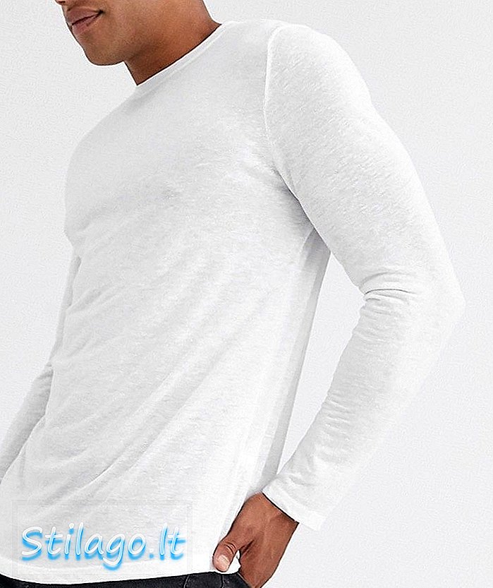 ASOS DESIGN - T-shirt long à manches longues avec ourlet arrondi en lin mélangé - Blanc