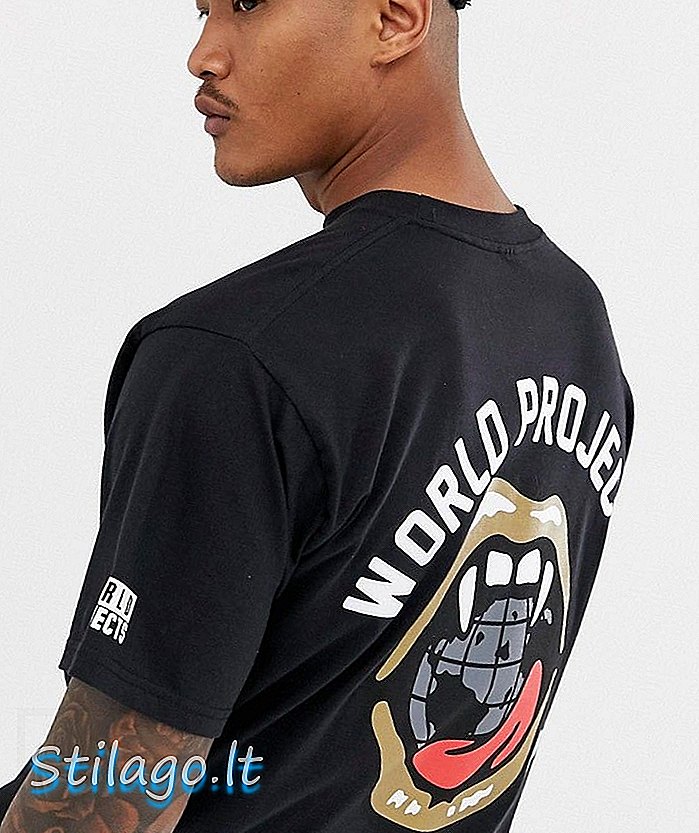 „World Projects“ marškinėliai ant nugaros, atspausdinti ant didelių matmenų, juodi