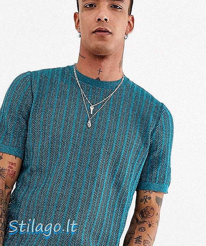 ASOS DESIGN - Maglietta lavorata a maglia in filato blu metallizzato