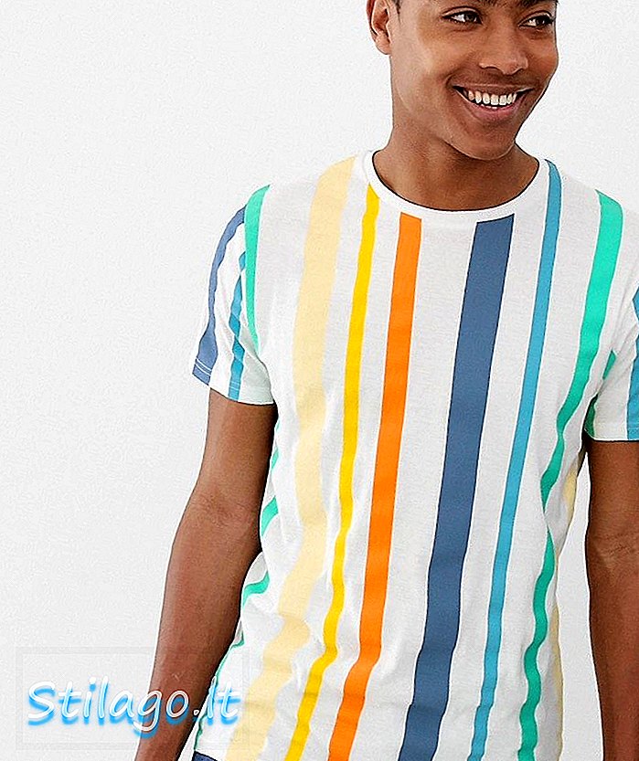 T-shirt Brave Soul a righe arcobaleno-bianca