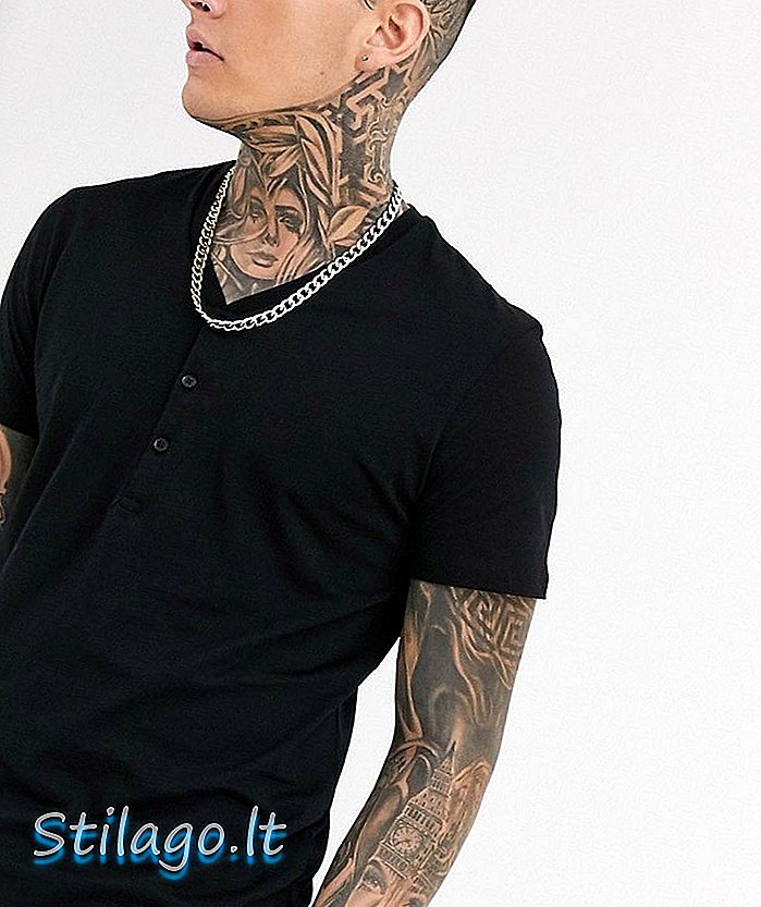 T-shirt ASOS DESIGN dengan leher v grandad berwarna hitam