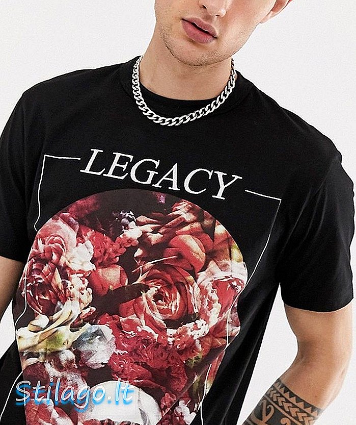 ASOS DESIGN t-skjorte med blomstertrykk og broderi slagord-svart