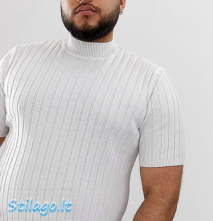 ASOS DESIGN Pluss strikket ribbestrikket t-skjorte i hvit