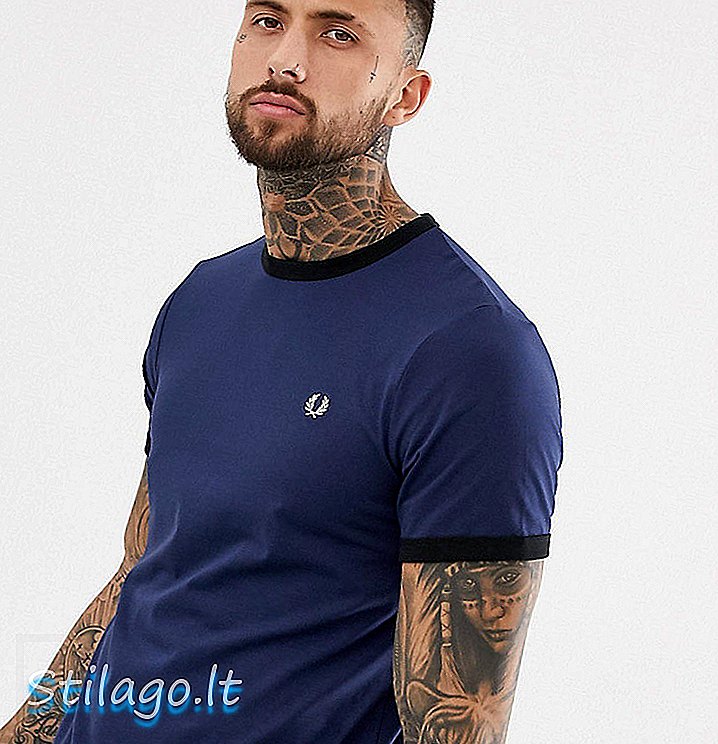 ASOS'ta Donanma Exclusive Fred Perry Slim Fit Kontrast Zil T-shirt