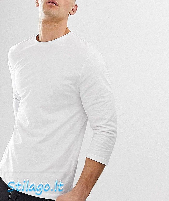 ASOS DESIGN uvoľnené 3/4 rukávové tričko s krkom posádky v bielej farbe