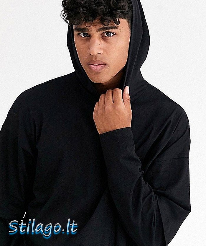 ASOS DESIGN hoodie ringan bersaiz besar dengan lengan dua lapisan berwarna hitam