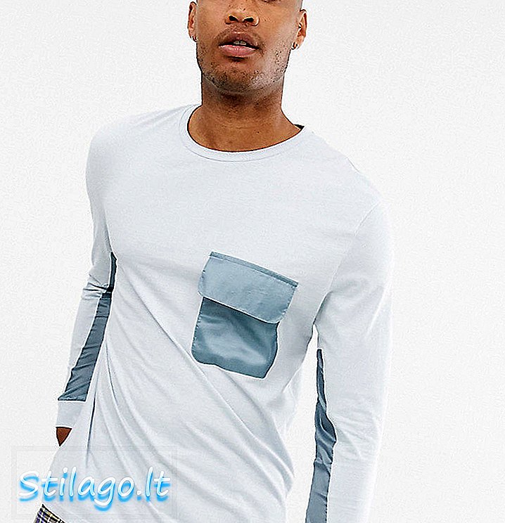 ASOS DESIGN - T-shirt alta a maniche lunghe e rilassata con pannelli in tessuto blu