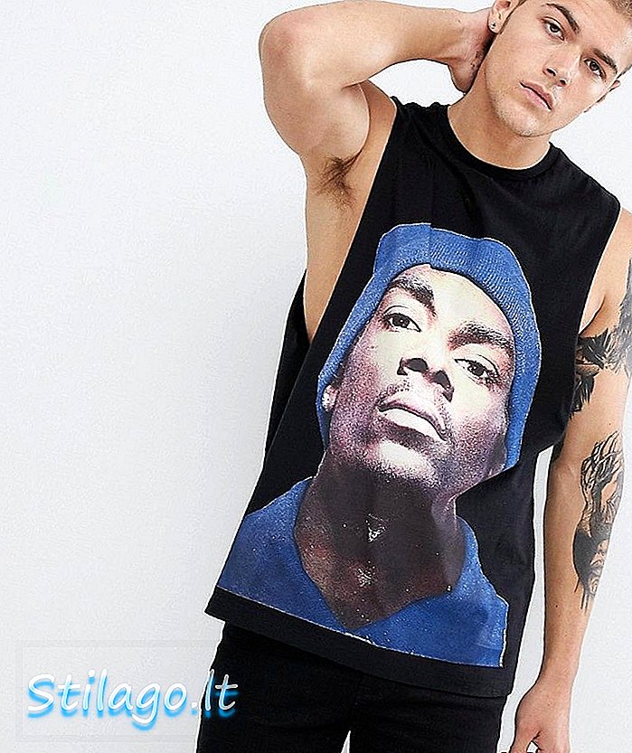 ASOS DESIGN Snoop Dogg αμάνικο μπλουζάκι με μειωμένη μπράτσα-Μαύρο